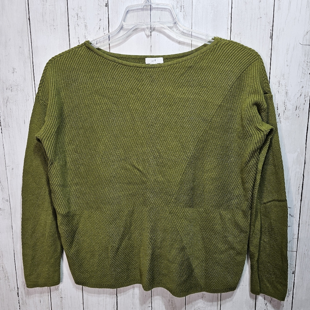 J. Jill Women's Vine Green Textured Stripe Pullover Sweater Top Size Small .